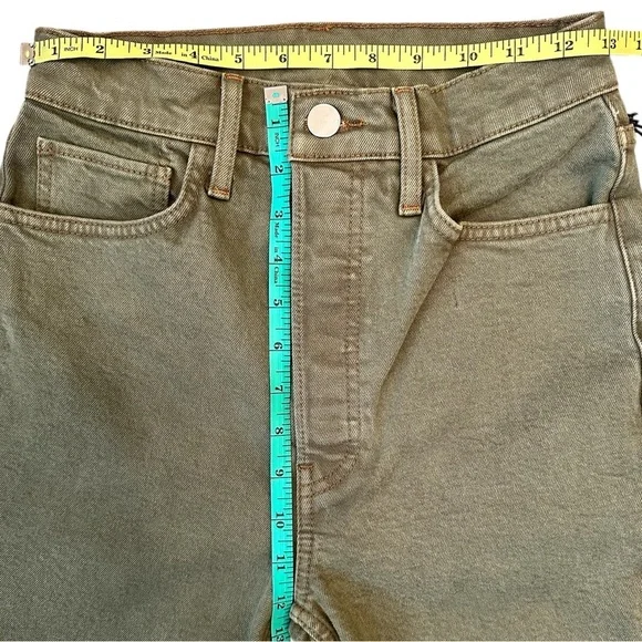 RE/DONE Jeans 70s Ultra High Rise Stove Pipe Green Denim Raw Hem Women Size 26 - Picture 4 of 9